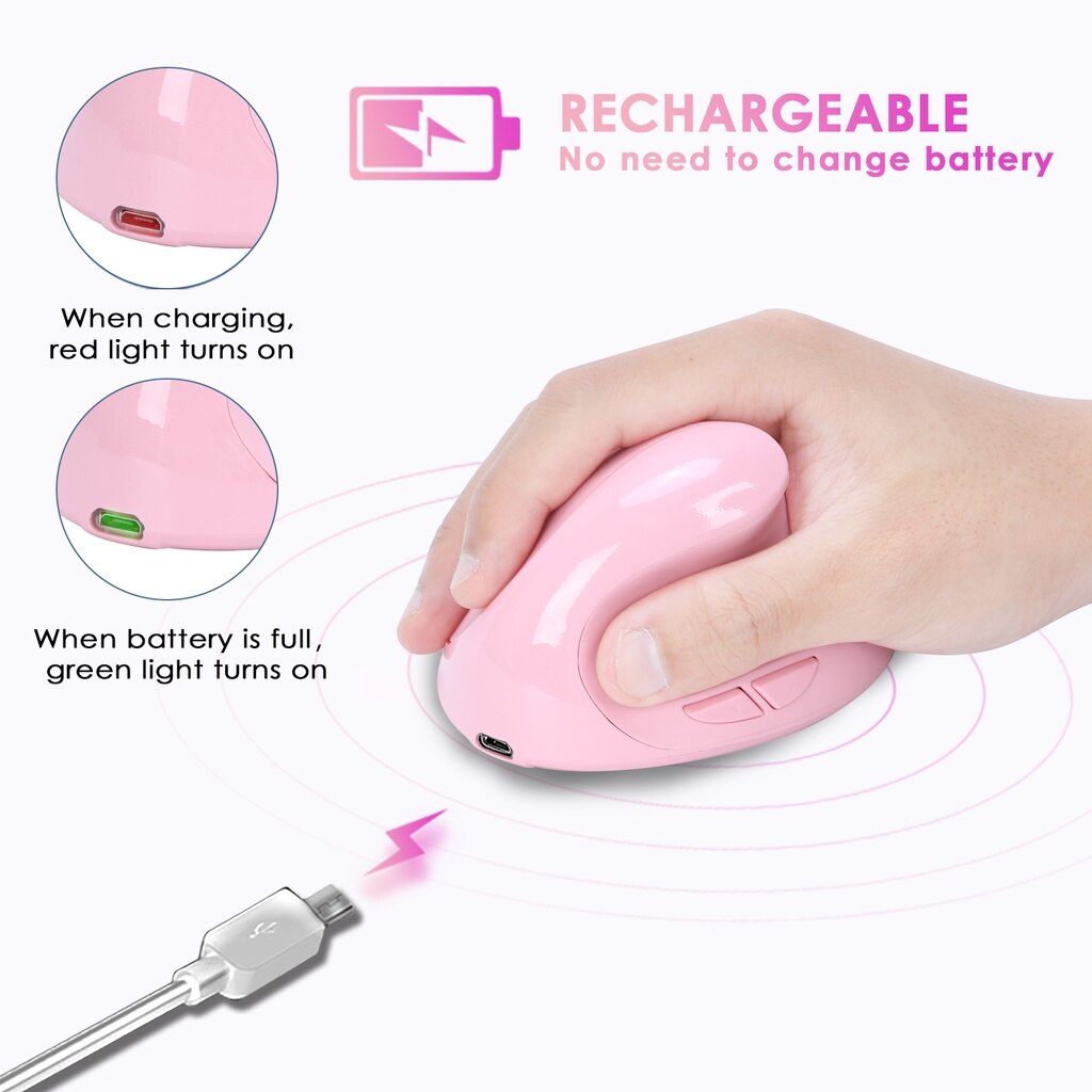 Jelly Comb Chuột Đứng Chuột Không Dây Chuột Không Dây Công Thái Học Màu Hồng Có Thể Sạc Lại 2.4G Chuột Không Dây Cho PC/Máy Tính Xách Tay/Windows/Io S