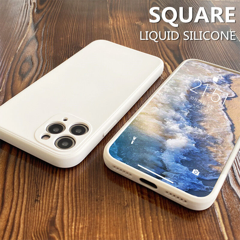 Luxury square liquid silicone phone case for iphone 11 pro max x xs max xr 6 6s 7 8 plus se 2020 original liquid silicone cover