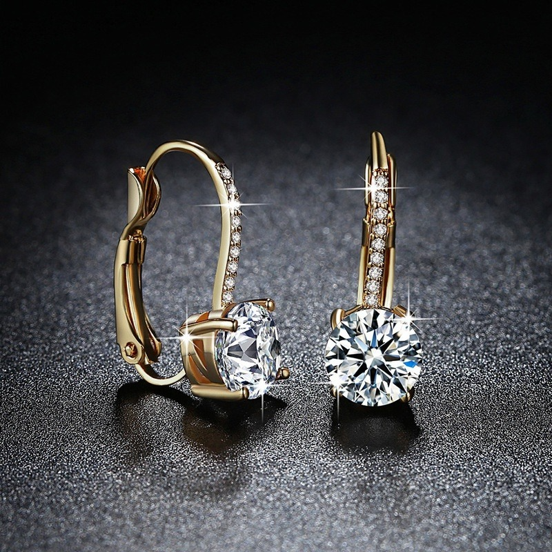 Exquisite Micro Inlaid Four-claw Round Zircon Earrings Women's Luxury Crystal Drop Earrings Fashion Bridal Wedding Party Jewelry Anniversary Gift