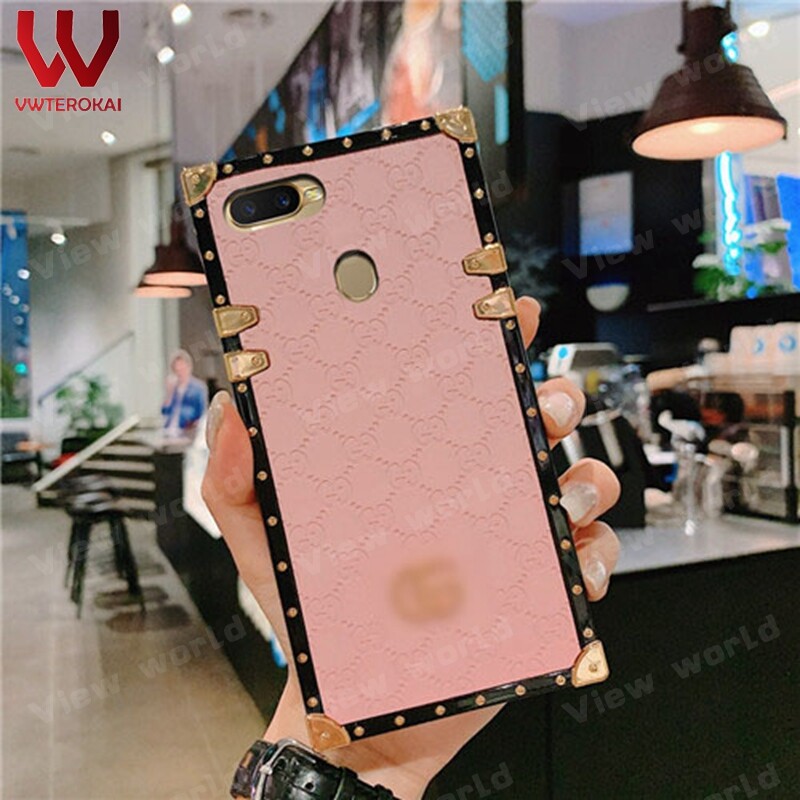 Luxury Square Rhombus Lattice Leather Phone Cases For OPPO F9 Realme C11 Realme C12 Realme C15 Realme C20 Realme C21 C53 NFC C51 Women Beautiful Shockproof Back Cover