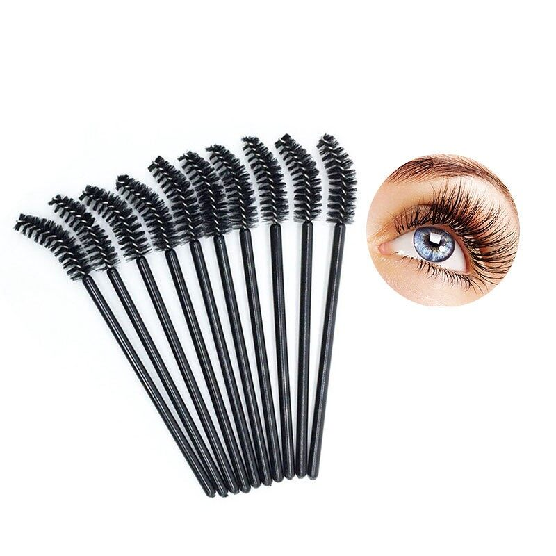 50Pcs a Pack Disposable Eye Mascara Brush Spiral Solid Eyelash Curler Eyebrow Brush Lash Comb Makeup Tools