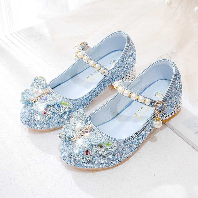 YADOU girls princess shoes high-heeled shoes children's single shoes butterfly crystal shoes baby leather shoes