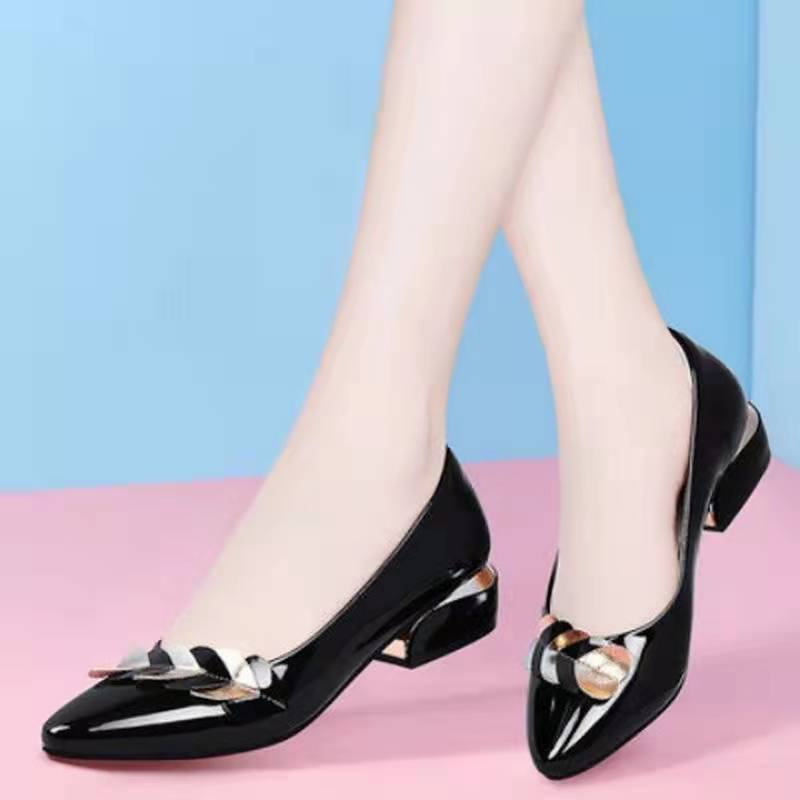 Single Shoes 2022 New Spring Women Korean Version of Low-heeled All-match Small Leather Shoes Flat Thick Heel Pointed Toe Women's Shoes