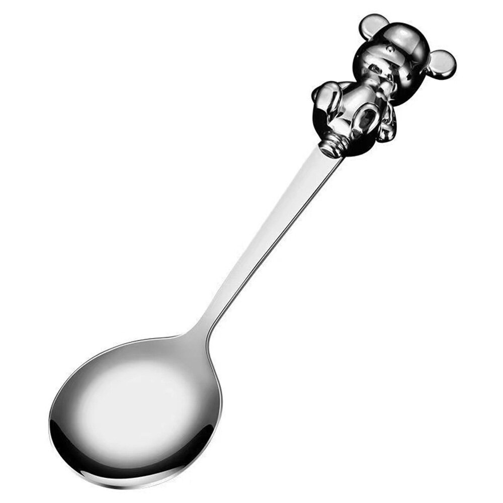 【Ready Stock】Cartoon Bear Fork Spoon Set Stainless Steel Fruit Fork Watermelon Spoon Tableware