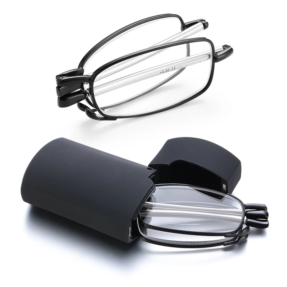 with Case +1.00~+4.00 Strength Foldable Reading Glasses Men Women Anti Blue Light Farsightedness Glasses Rotating Diopter Compact Glasses