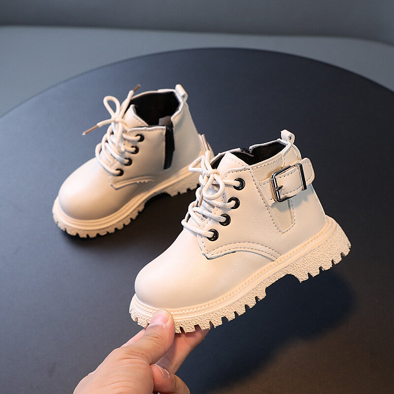 [Ready Stock] Children's New Retro Ankle Boots Fashion Solid Color Boy Martin Boots Side Zipper Soft-soled Boots Girls Single Boots Leather Boots