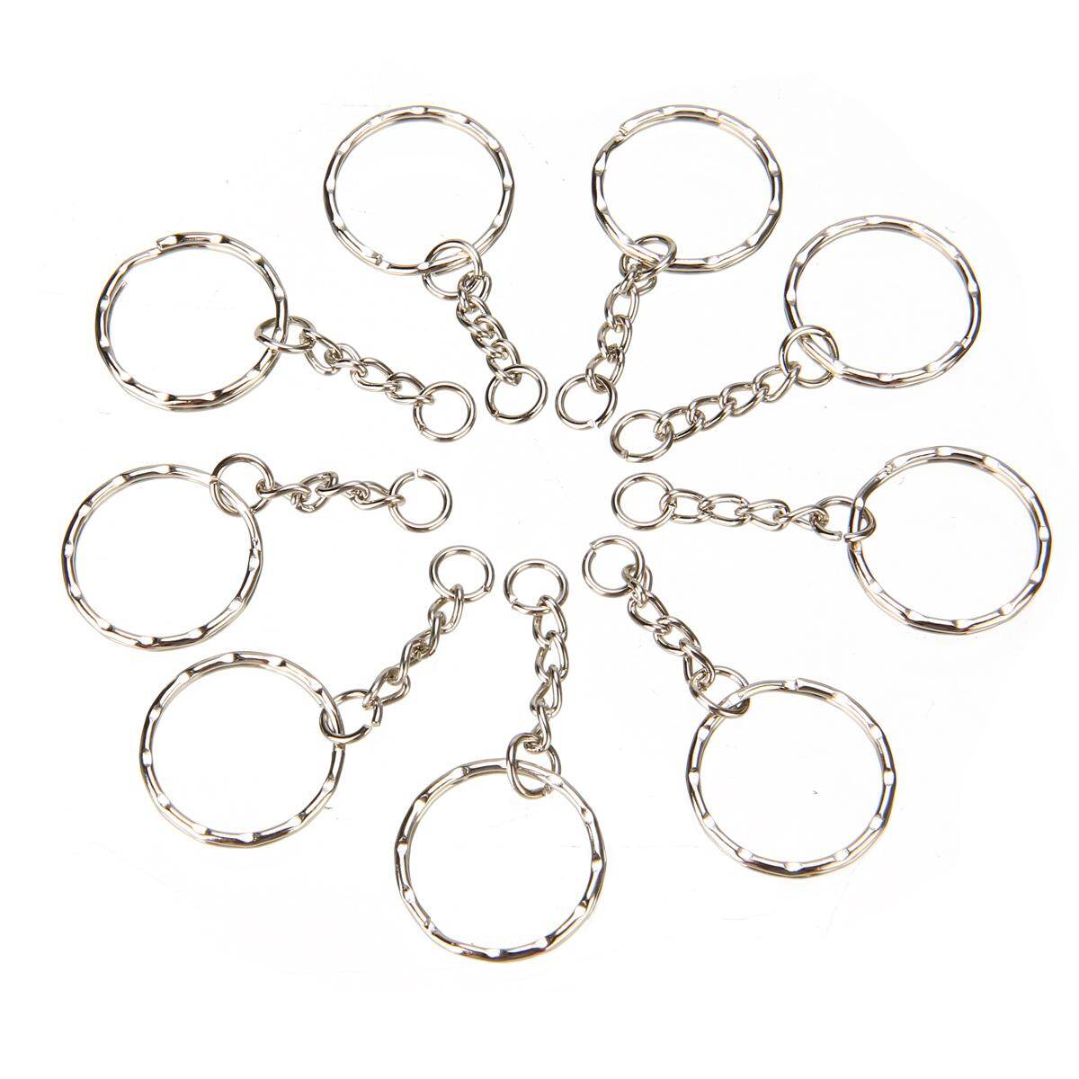 BOKALI New 50Pcs Split Ring Keychain Key Fob Connector 4 Link Chain Key-ring Silver