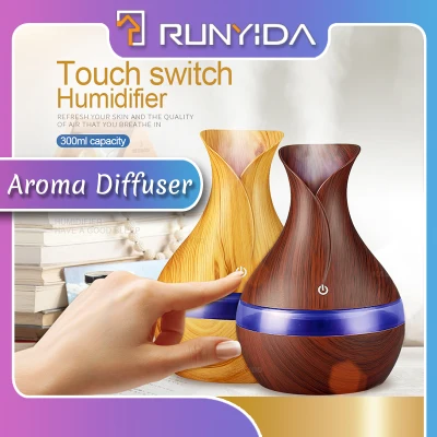 300ml Electric Aroma Diffuser Ultrasonic Air Humidifier Wood Grain LED Lights Purifier for Home