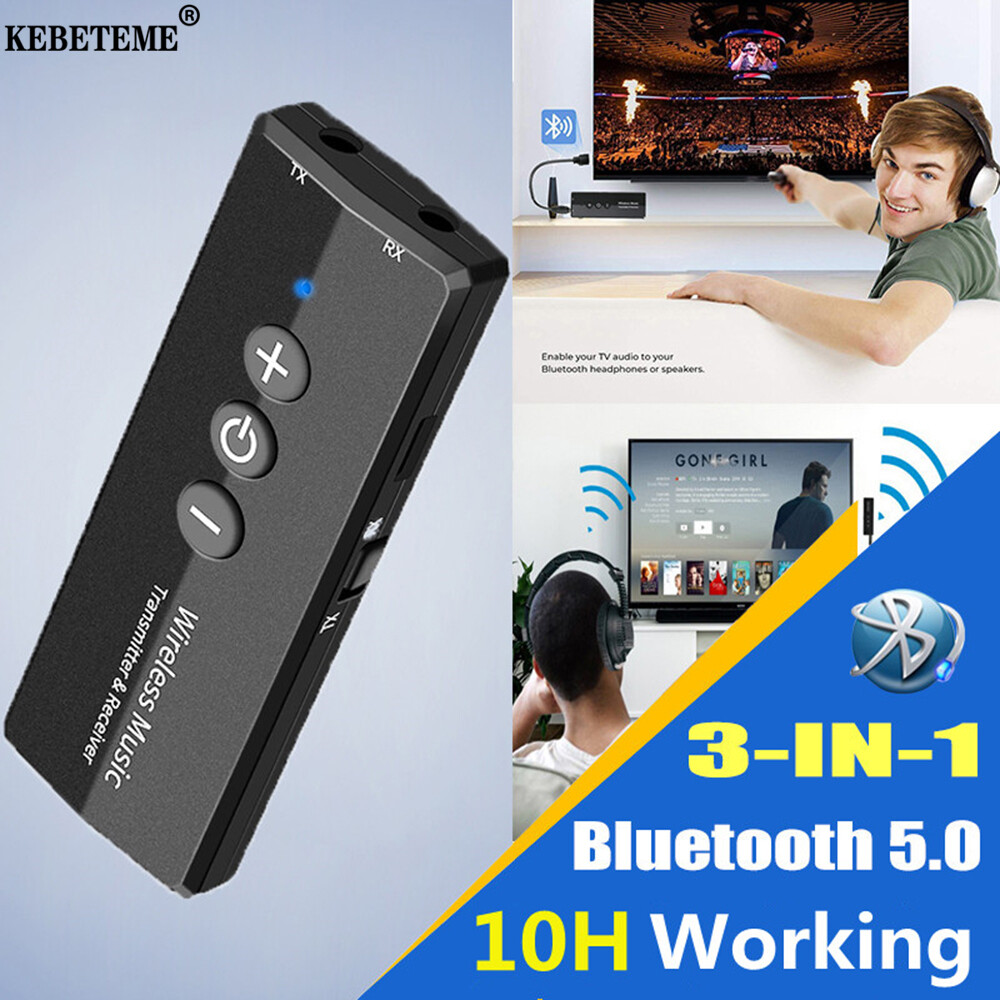 KEBETEME Bộ Thu Phát Bluetooth 5.0 2 Trong 1 Nút Điều Khiển Bộ Chuyển Đổi Không Dây Âm Thanh AUX Mini 3.5Mm Cho Máy Vi Tính Xe Hơi