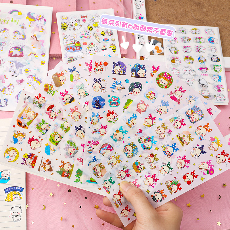 Bộ 6 sticker dán hoạt hình động vật trang trí cute