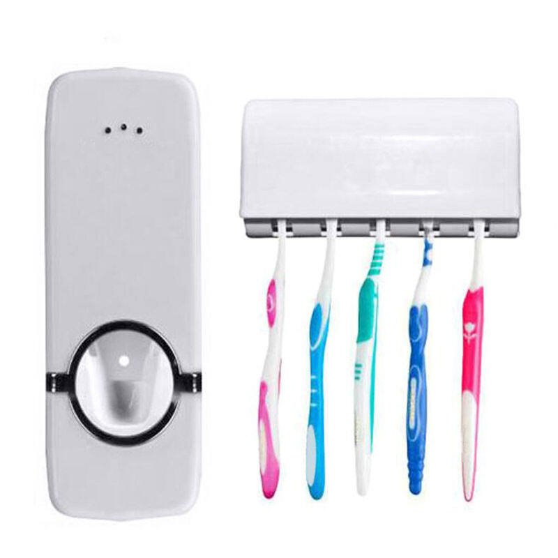 Bathroom Accessories Set Toothbrush Holder Automatic Toothpaste Dispenser Holder Toothbrush Wall Mount Rack Bathroom Tools Set