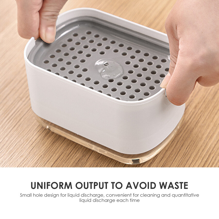 Manual Press Dishwashing Container Double Layer Cleaning Liquid Box Soap Pump Dispenser Detergent Dispenser Foam Bottle W/ Sponge