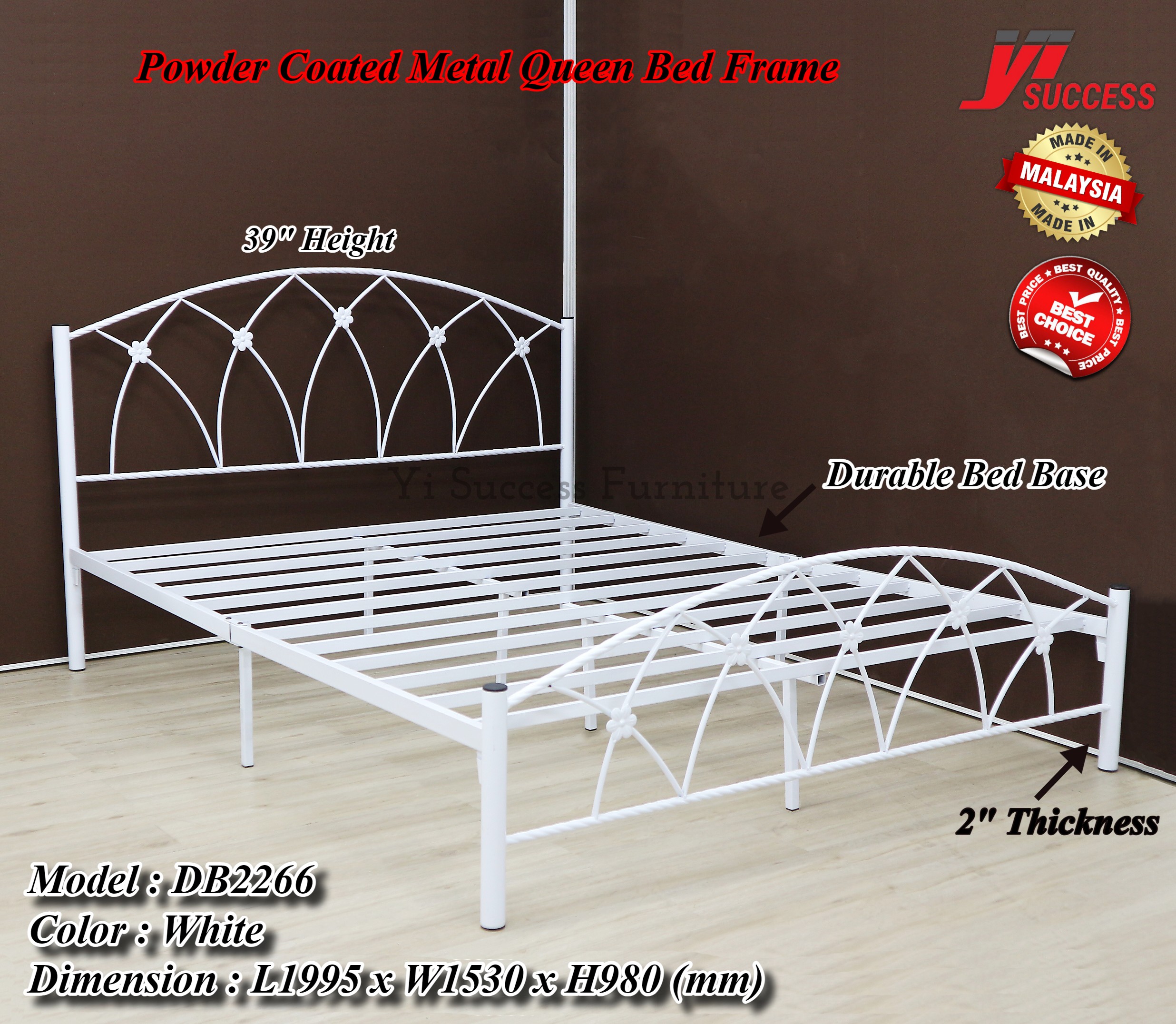 Yi Success Classic White Metal Queen Bed Frame / Wooden Post Metal Bed ...