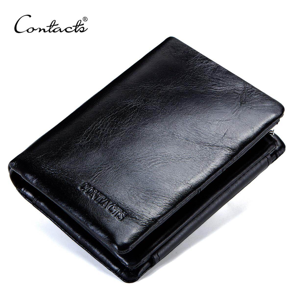 CONTACT'S Genuine Cowhide Leather Men Wallet Trifold Wallets Fashion Design Brand Purse ID Card Holder With Zipper Coin Pocket