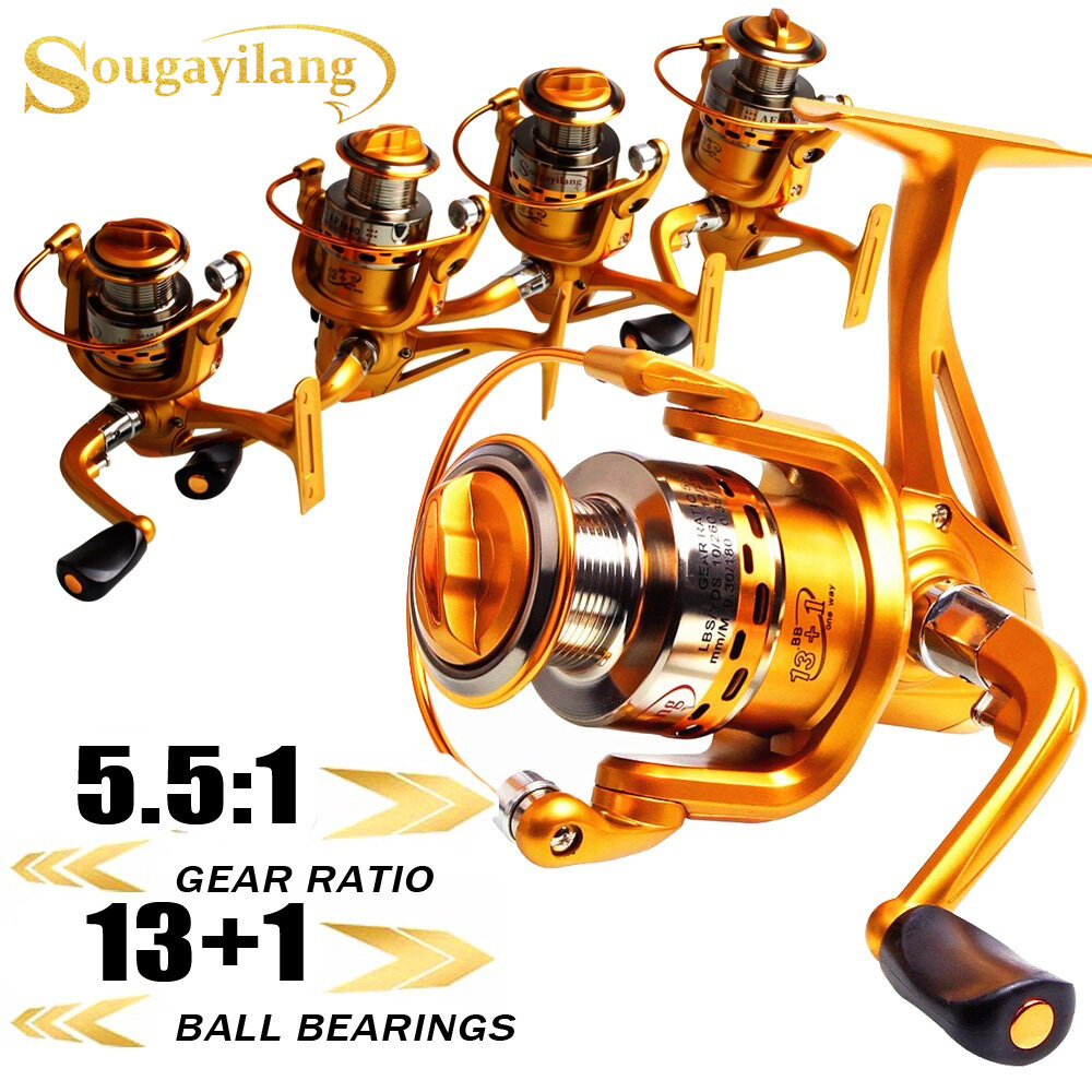Sougayilang Spinning Fishing Reel 14BB Ultralight Smooth Powerful Spinning Reels for Freshwater Saltwater Bass Fishing Tackle