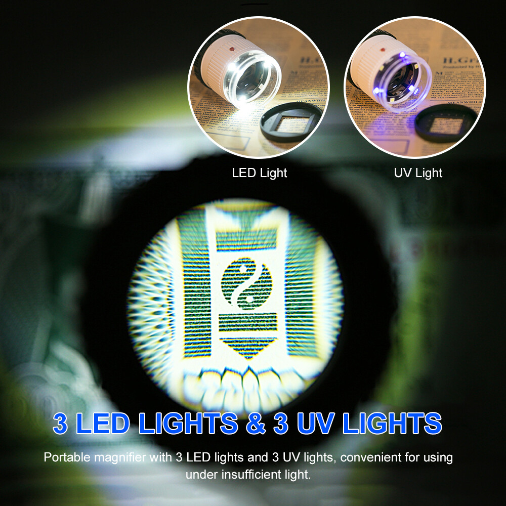 Smart Sensor Kính Lúp Đo LED 30X Kính Lúp Phóng Đại Có Thể Điều Chỉnh Gương Loại Xi Lanh Kim Loại Có Thang Đo Kính Lúp Đọc Sách Kích Thước Nhỏ Kính Lúp Trang Sức Với 3 Đèn LED 3 Đèn UV