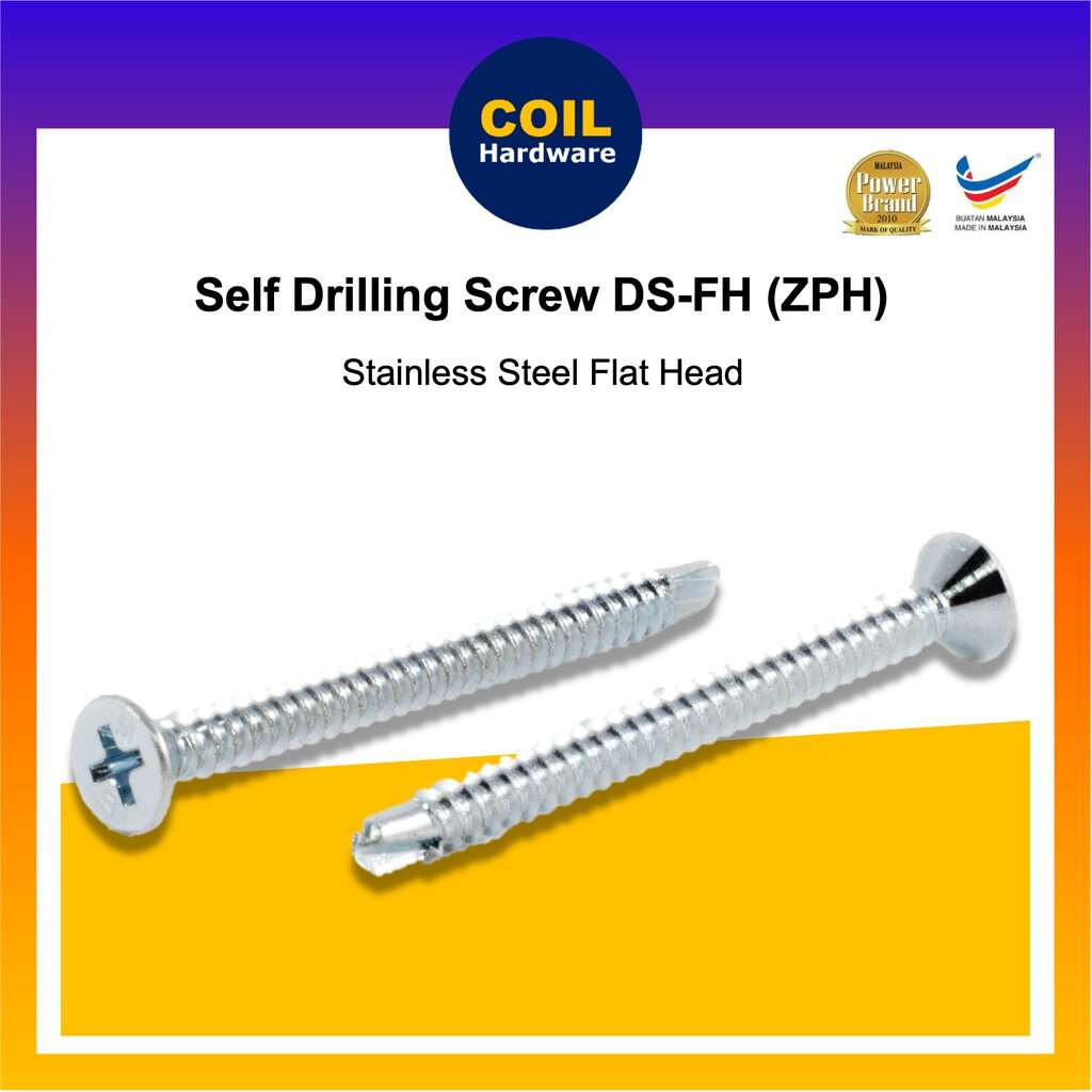 【BOX】Coil Self Drilling Screw Skru Besi Flat Head Stainless Steel 410