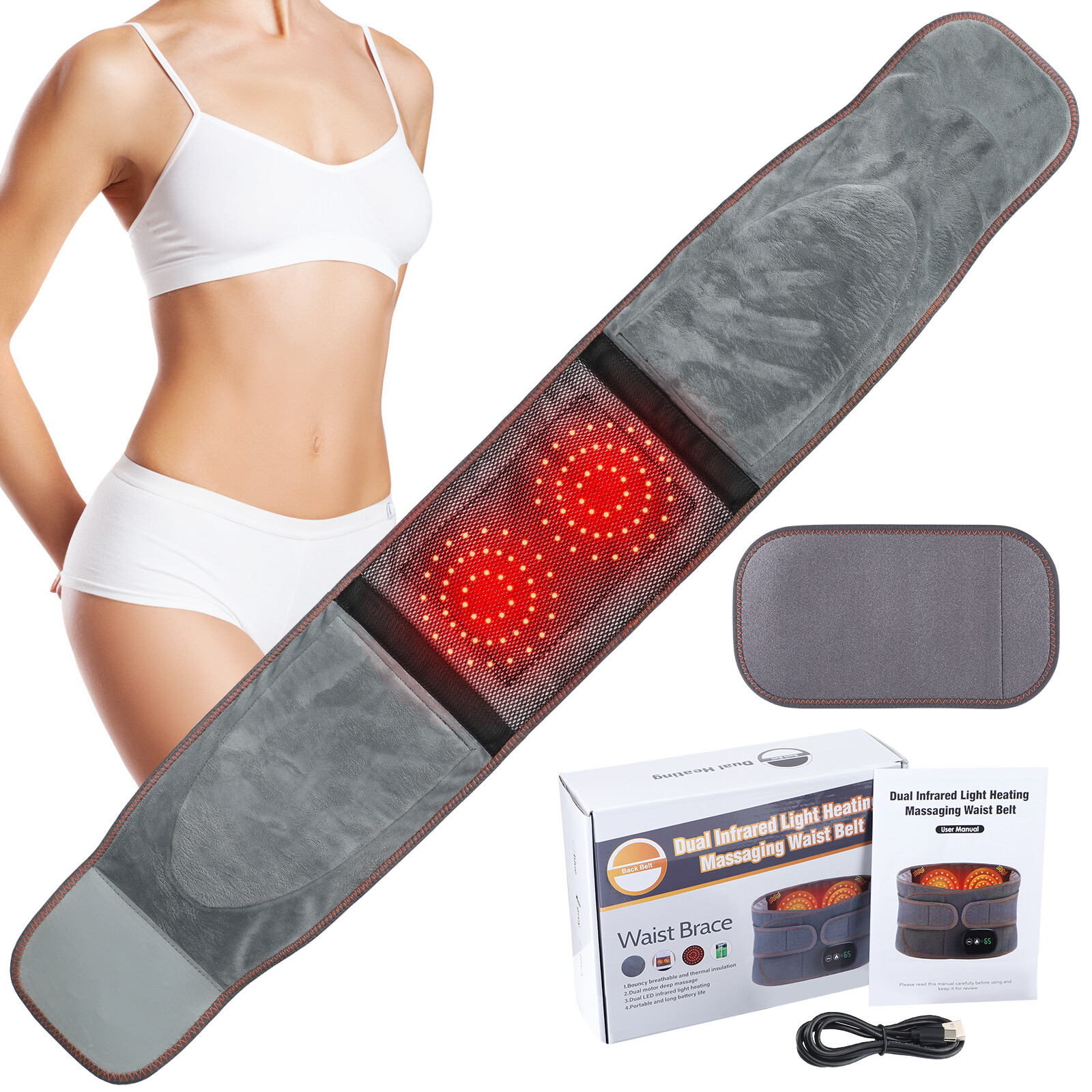Máy mát xa Eo Đai quấn nóng chạy điện Đai quấn nóng thắt lưng đai vùng bụng hồng ngoại xa rung massage trị liệu nén nóng hỗ trợ thắt lưng Relief sạc USB thắt lưng Cung điện ấm áp