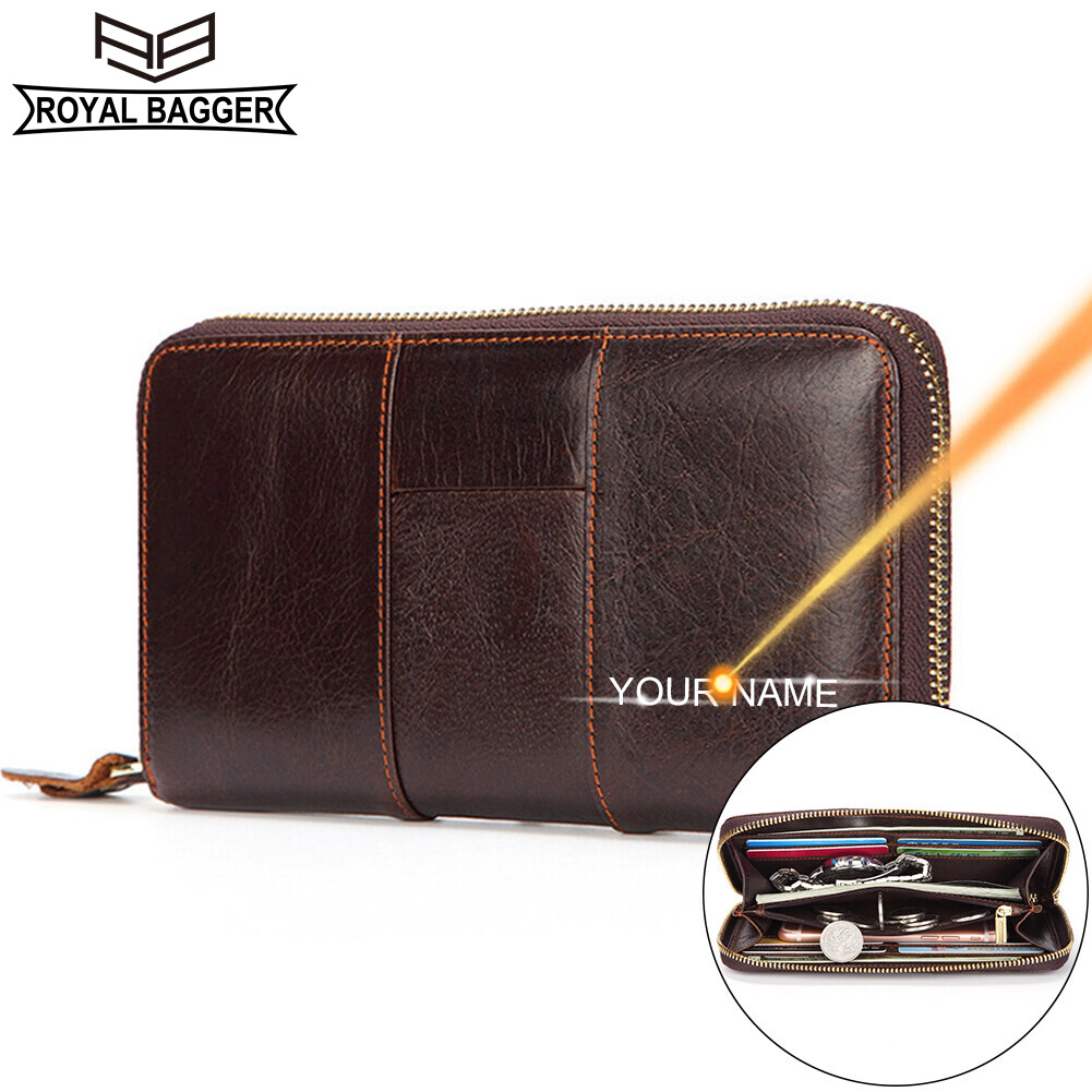 Royal Bagger Long Wallets For Men Genuine Cow Leather Fashion Clutch Bags Handbag Business Man Retro Wallet Phone Pocket Pouch Card Holders