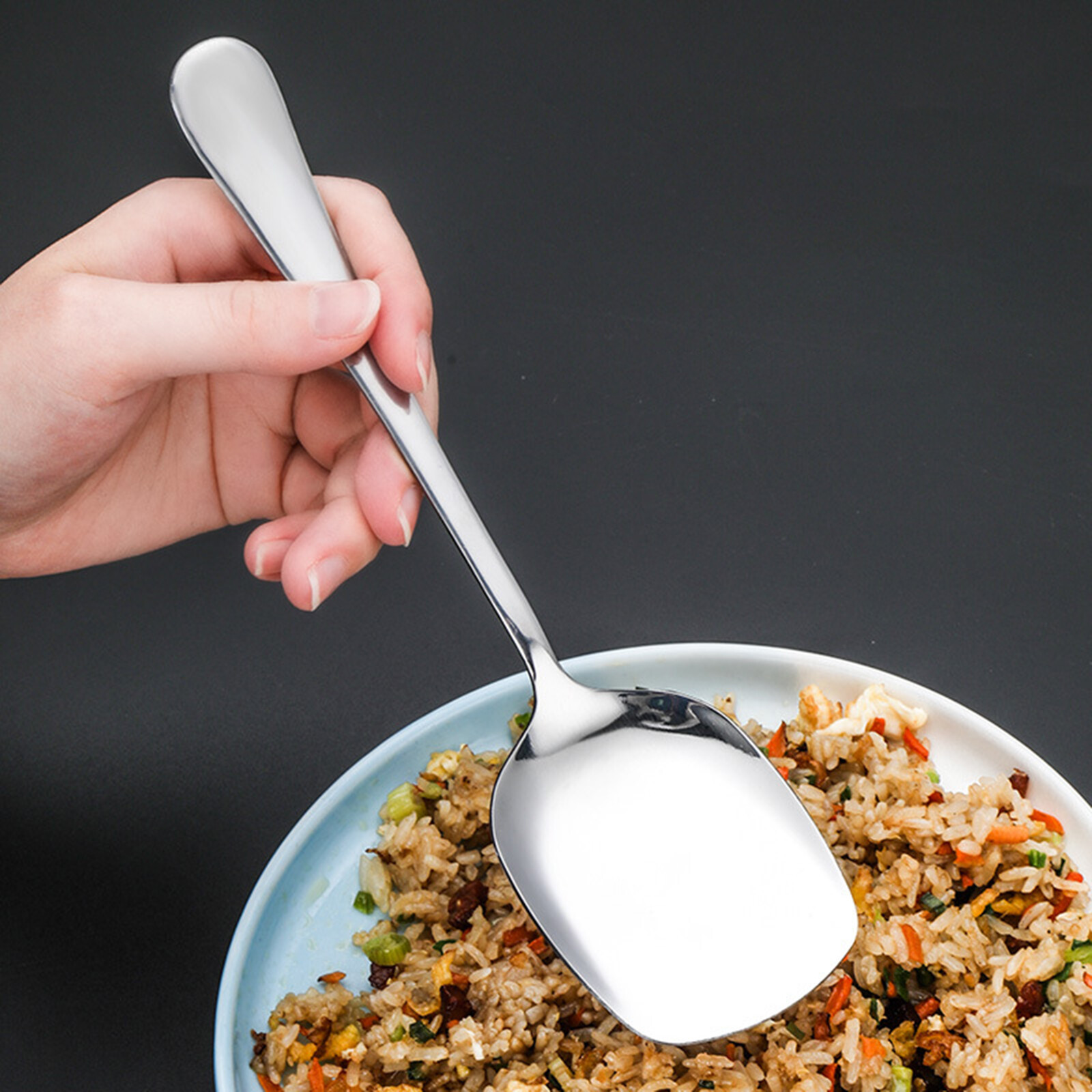 Thép Không Gỉ Lớn Cơm Súp Phục Vụ Muỗng Không Dính Pan Dụng Cụ Nhà Bếp Bộ Đồ Ăn Thìa