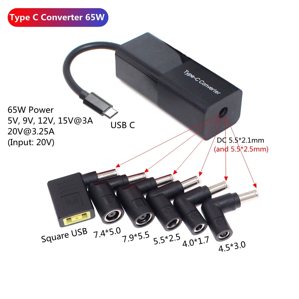 Type-C Converter DC 5.5*2.1mm Female to Type-C Converter Charging 65W Adapter Plug Power Adapter Connector