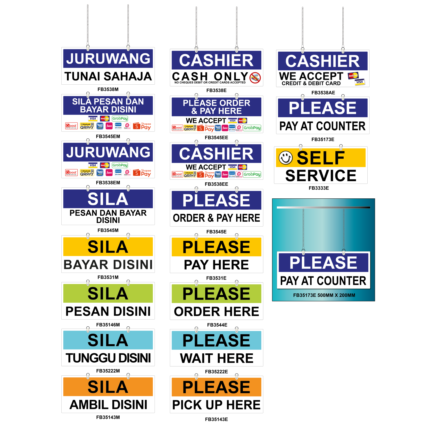 PLEASE PAY HERE HANGING SIGN BOARD, FOAM BOARD 500MM X 200MM (WE ACCEPT ...