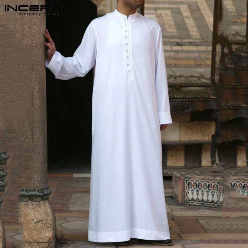 INCERUN Men's Muslim Dress Formal Kaftan Loungwear Tunic T Shirt Tops Robes Shirt Blouse