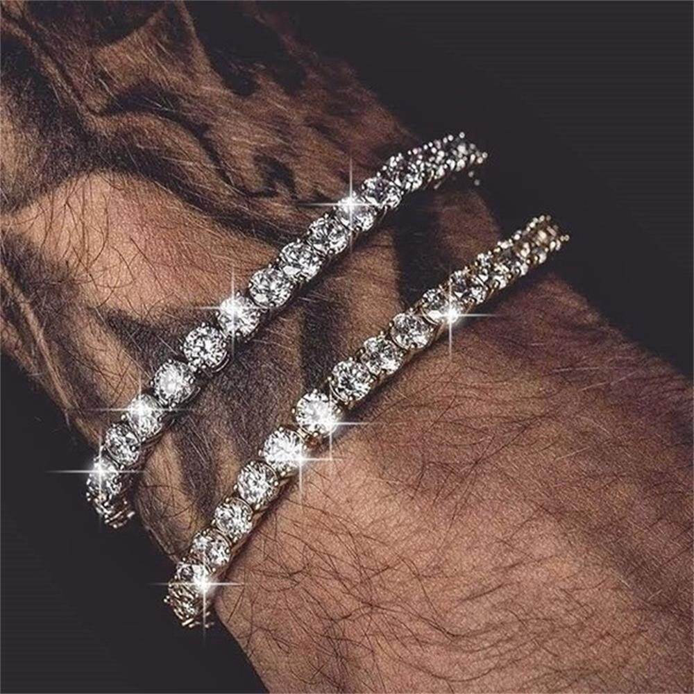 1PC Hip Hop Mens Ice Out Diamond Crystal Single Row Tennis Diamond Bracelet Silver Gold Bracelet Jewelry