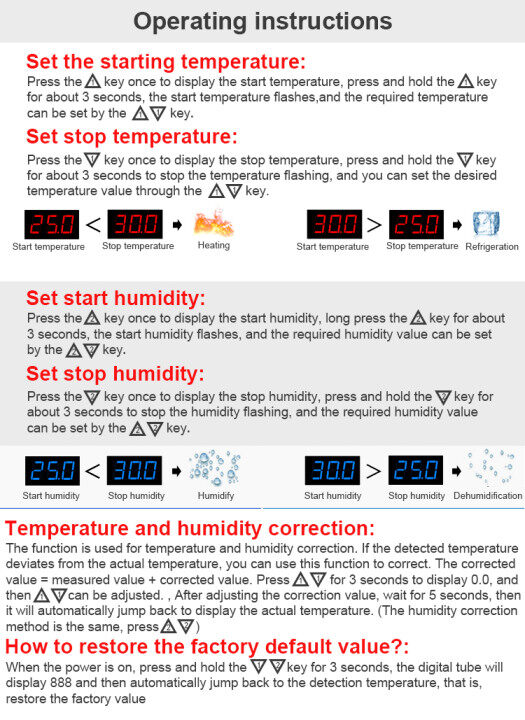 Aideepen W1099 Intelligent Digital Display Temperature And Humidity Controller, Dual-purpose Temperature And Humidity Control