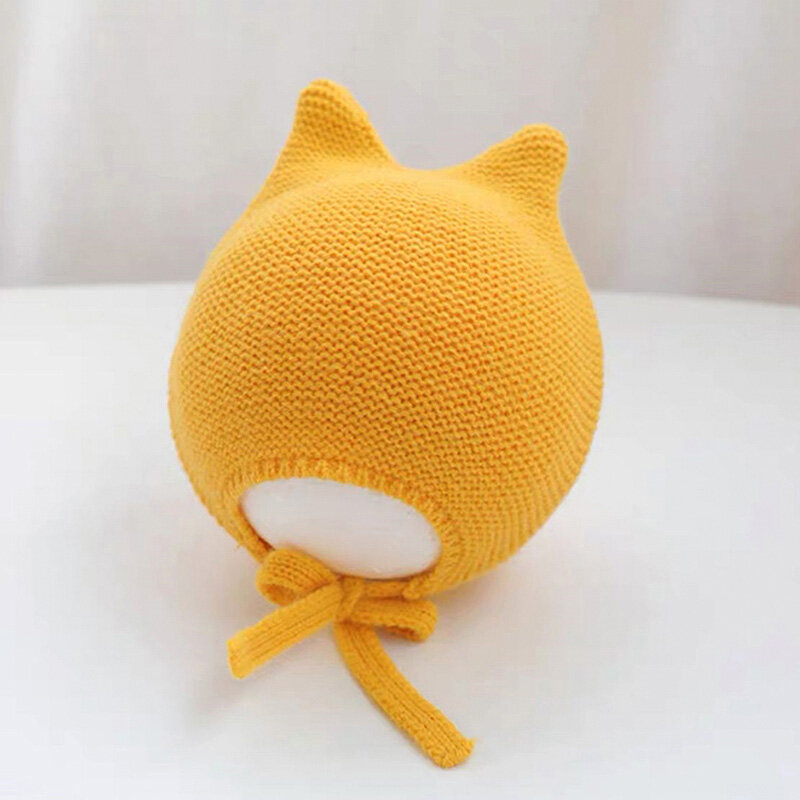 I Love Daddy&Mummy Cute Baby Hat With Ear Autumn Winter Infant Baby Girl Boy Beanie Hat Solid Color Warm Knitted Toddler Kids Bonnet Cap