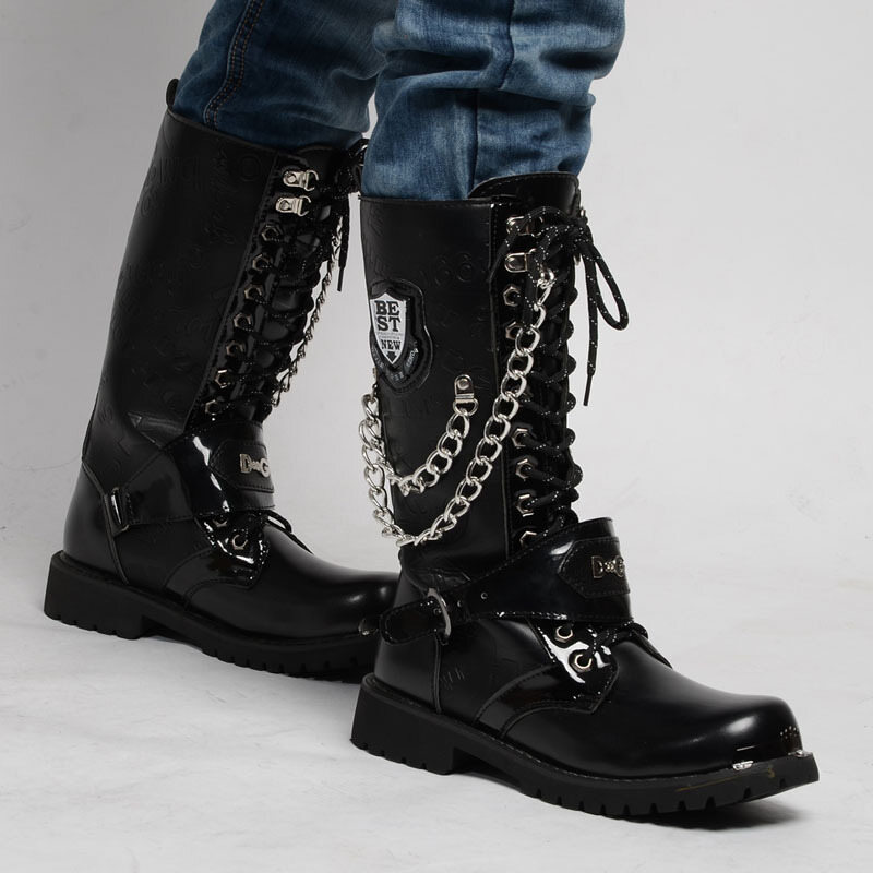Knee boots men 37-46 leather High Equestrian motocycle Men boots