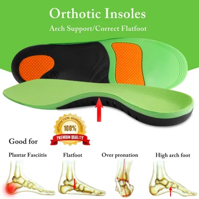 Orthotic Arch Support Shoe Insoles Unisex Daily Walking Inserts for Flat Foot Plantar Fasciitis Feet Heel Pain Relief - 1 Pair