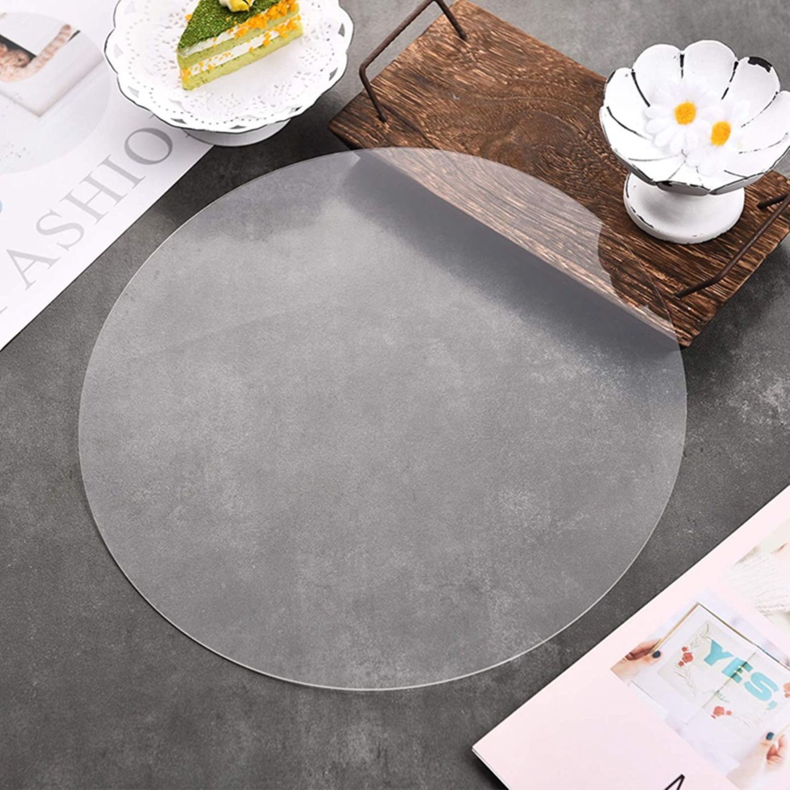 Sanwood® Practical Round Edge Cake Disk Non-stick Transparent Acrylic Cake Base Board for Cakes Serving Cake Plate Non-stick