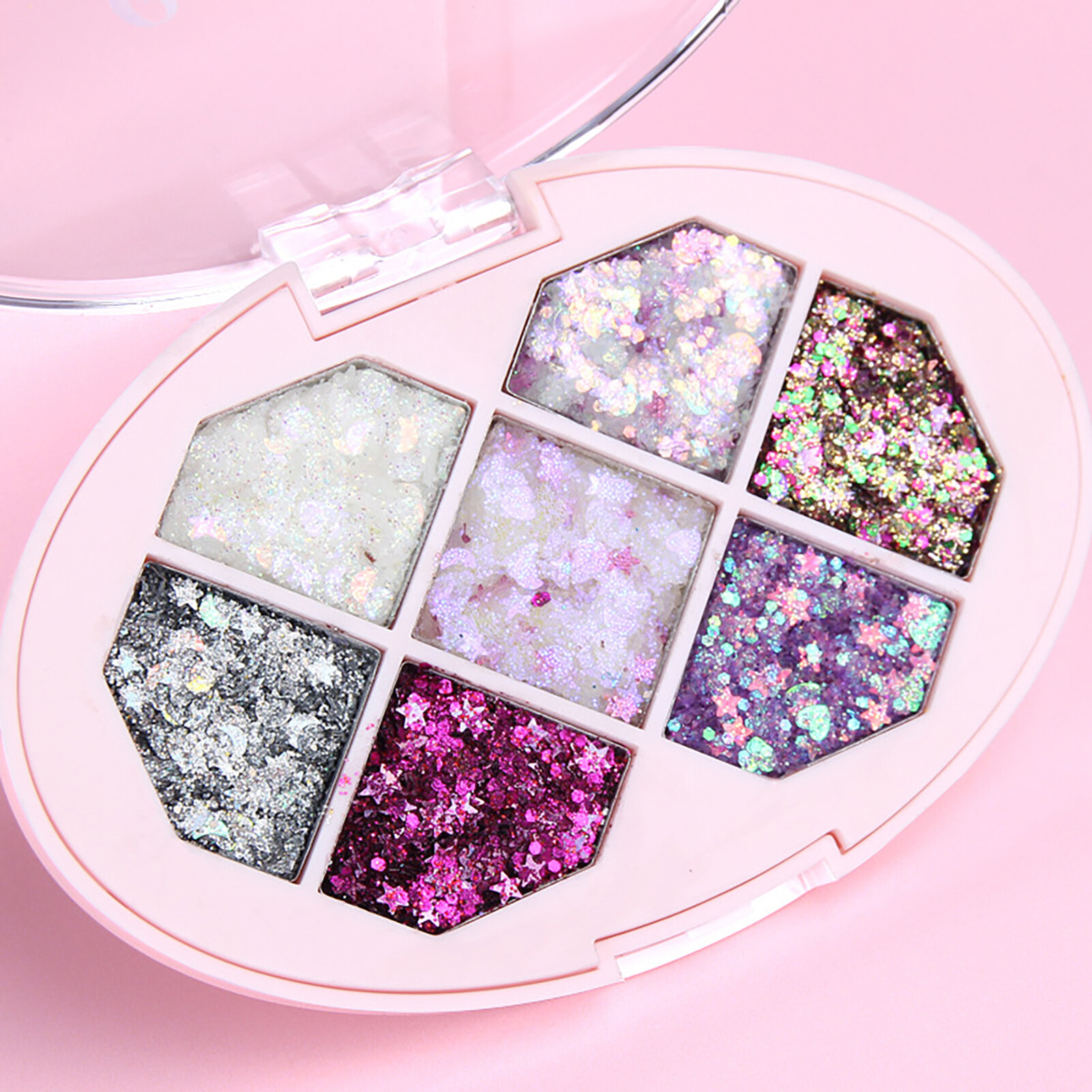 HOBARTO 7 Color Diamond Shaped Glitter Powder Star Sequins Eyeshadow Palette Eye Makeup