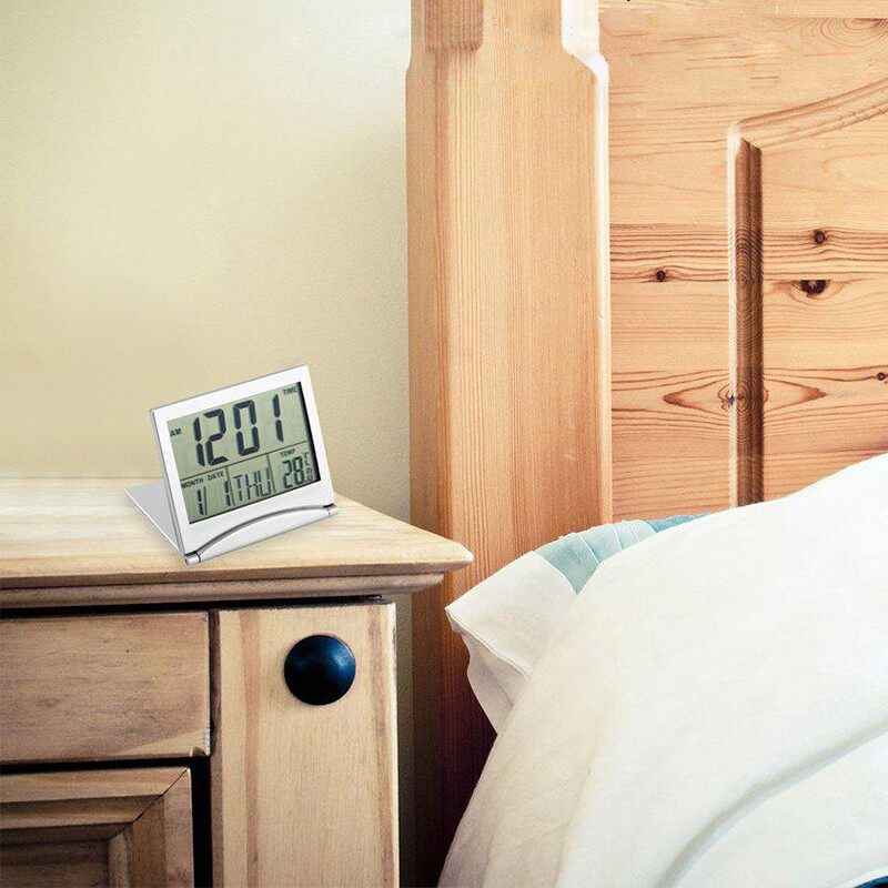 Folding LCD Digital Weather Station Desk Temperature Travel Bedside Alarm Clock