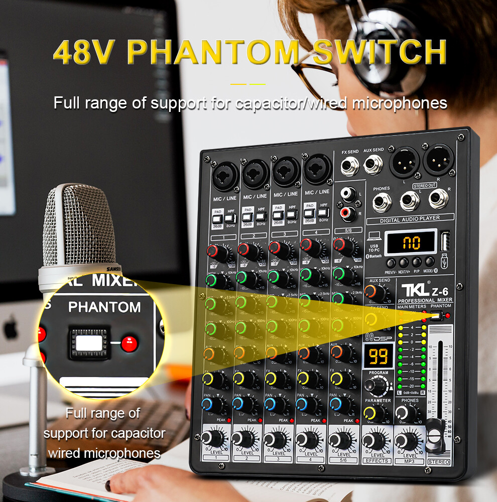 TKLBLS Z6 professional 6-channel mixer balanced 99DSP Bluetooth USB interface stage home party