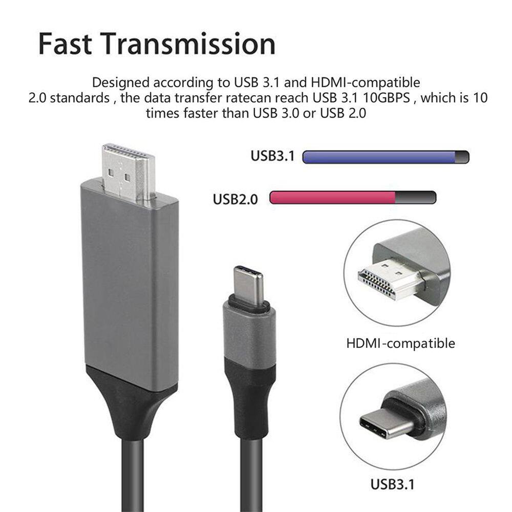GEHW Type C 2m HD USB Hubs HDMI-compatible Cable Computer Accessories Type C To HD Cable Projection Line HDMI Adapter USB C 3.1 to HDMI Cables Conversion Line Type C to HDMI Adapter USB C to HDMI Cable
