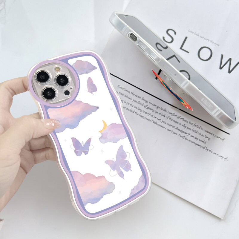 PMP Casing Case For Samsung Galaxy Note 10 Note 10 Plus Note 10 Plus 5G Note 20 Note 20 Ultra (With Free Holder) Fashion Soft Wavy Phone Case Beautiful Butterfly Cartoon Shockproof Cellphone Casing Full Cover Camera Protection