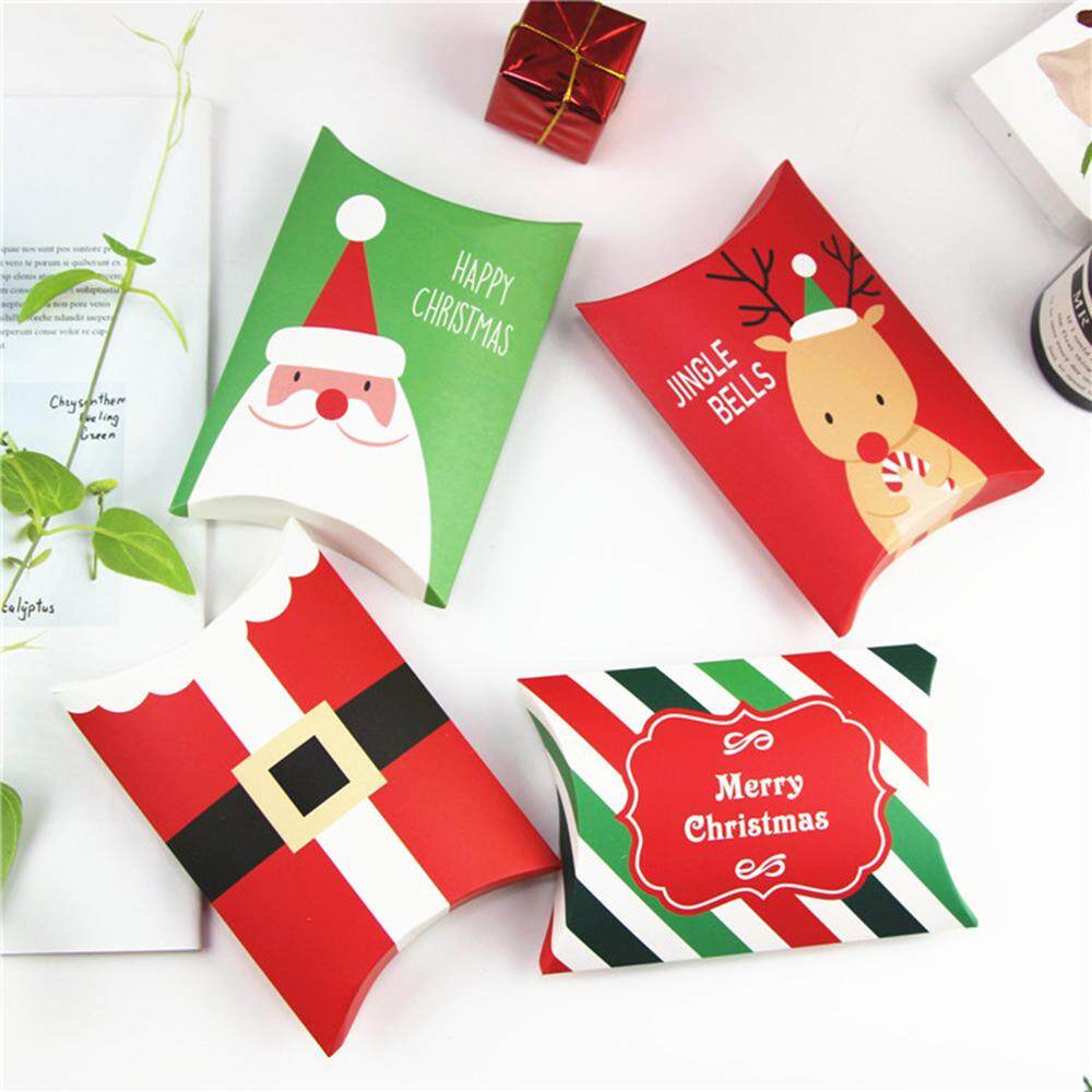 10Pcs Christmas Gift Bag Pillow Shape Xmas Tree Paper Candy Boxes Present Pouch