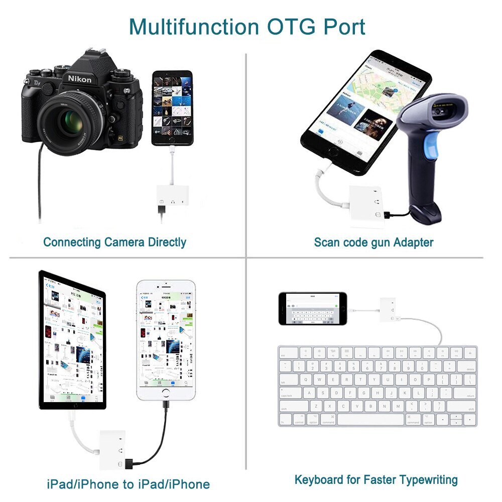 Bộ Chuyển Đổi 3 Trong 1 Lightning Sang Audio USB 3 Bộ Chuyển Đổi Đầu Đọc Thẻ Máy Ảnh Lightning Sang USB 3 Cho iPhone 14 13 12 Pro Max 11 X Xs Max iPad IPod