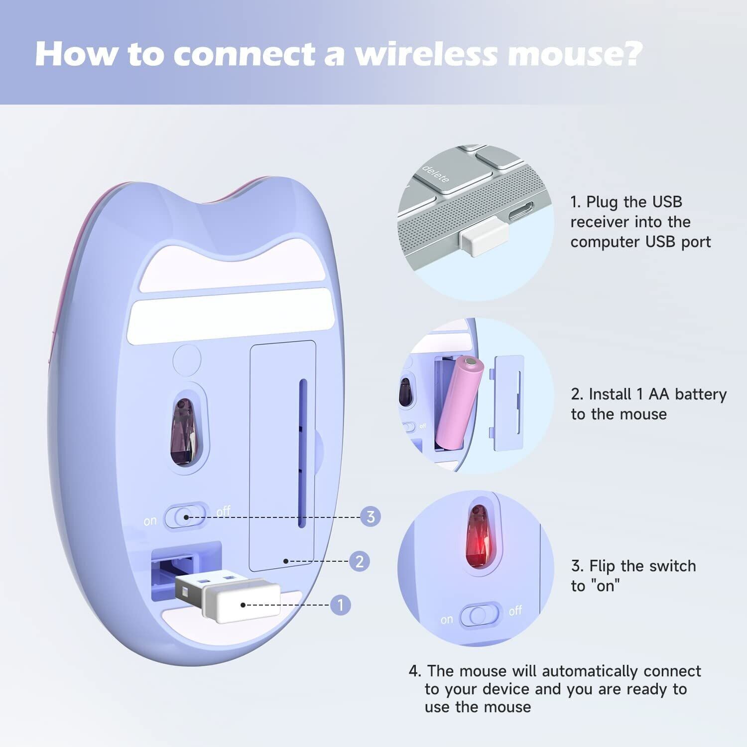 JOMAA Mouse Bluetooth +2.4G Wireless Mouse Cute Silent Computer Mouse With USB Receiver 3 Adjustable DPI Portable Mobile Cordless Mouse