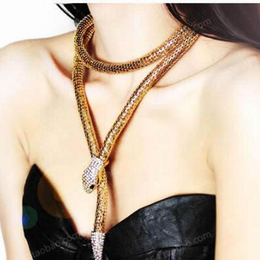 Fenteer Punk Women's Snake Rhinestone Choker Statement Necklace Waist Sweater Chain