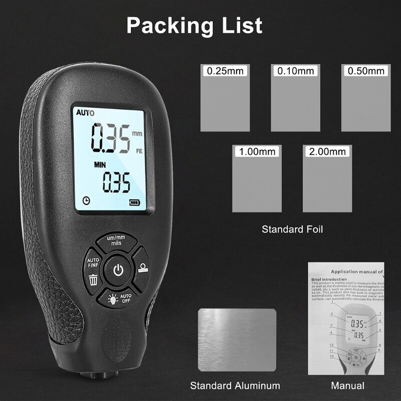 Paint Coating Thickness Gauge Digital Mil Thickness Meter with Backlight LCD Display Compatible with Car Automotive