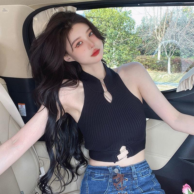 Y2k Halter knit bra for girls women Korean style summer skinny Sleeveless cutout sexy Undershirt