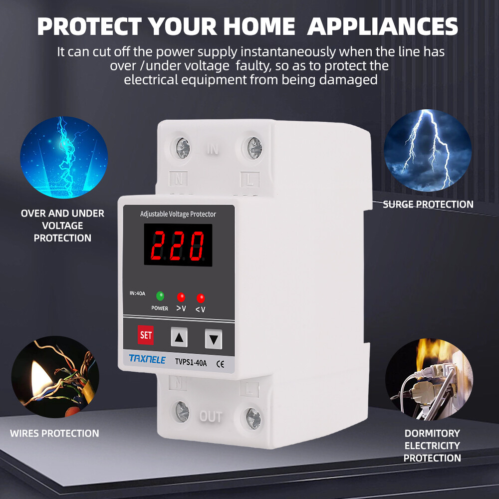 Digital Voltage Protector 40A 60A din rail Adjustable Protection Over Under Automatic High Low Voltage Protect relay protective