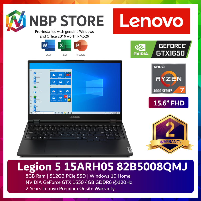 Lenovo Legion 5 15ARH05 82B5008QMJ 15.6 FHD 120Hz Gaming Laptop ( Ryzen 7 4800H, 8GB, 512GB SSD, GTX1650 4GB, W10, HS ) Malaysia