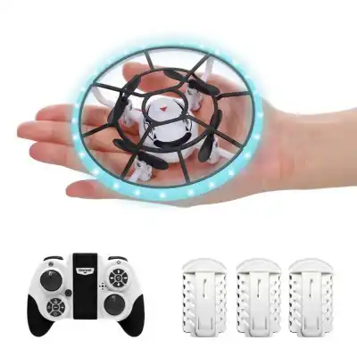 S122 RC Drone for Kids Adults Mini Drones Round Drone Helicopter Altitude Hold Headless Mode 3D Flip LED Lights RC Quadcopter for Training (White)