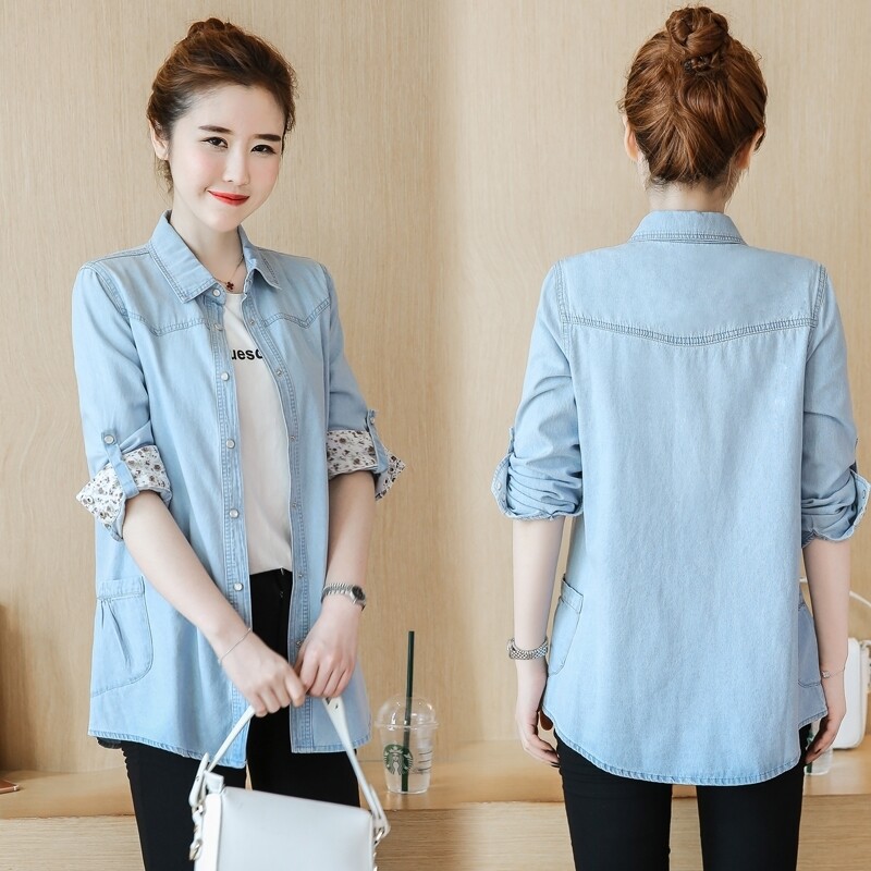 long length denim shirt