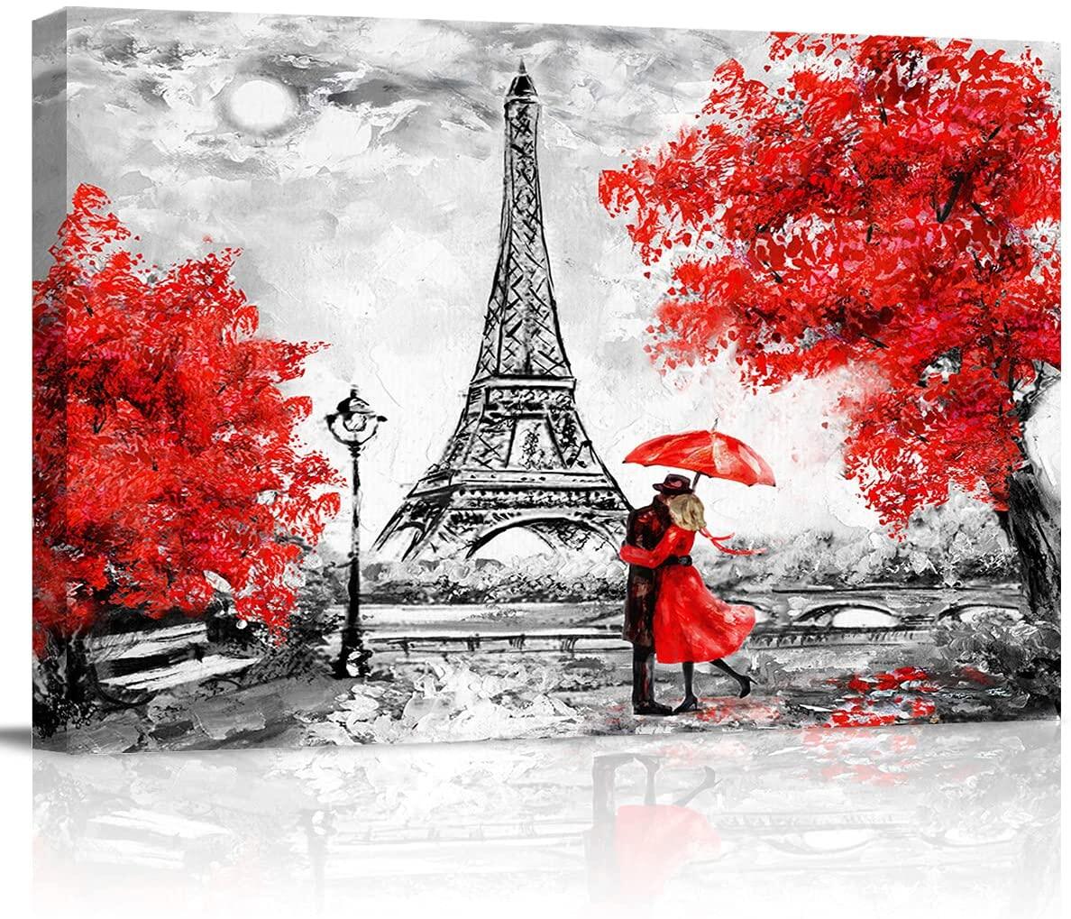 Canvas Print Wall Art Black White and Red Umbrella Couple In