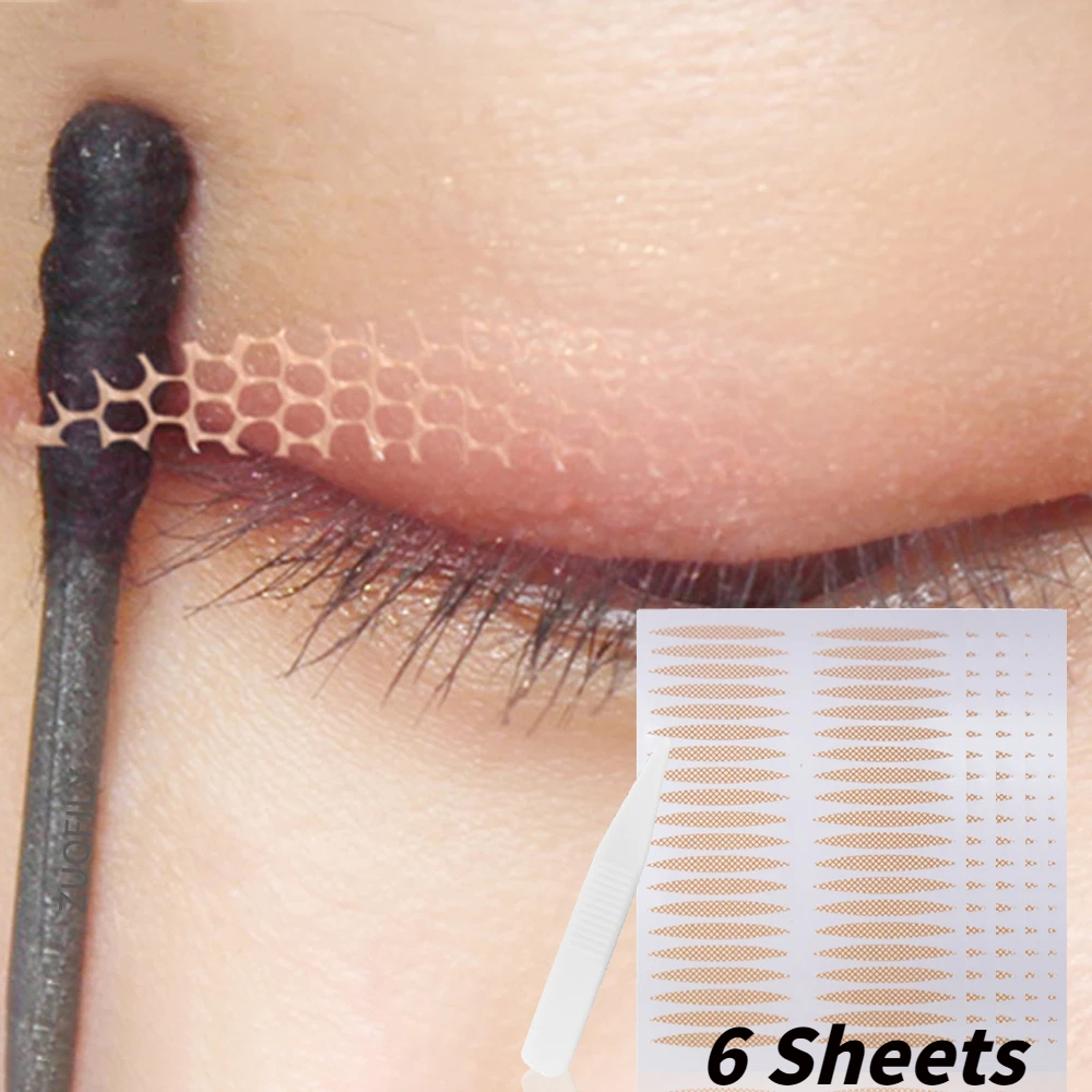 240Pcs/6 Sheets Invisible Eyelid Stickers Lace Mesh Eyes Lift Strips Adhesive Stickers Waterproof Double Eyelid Tape